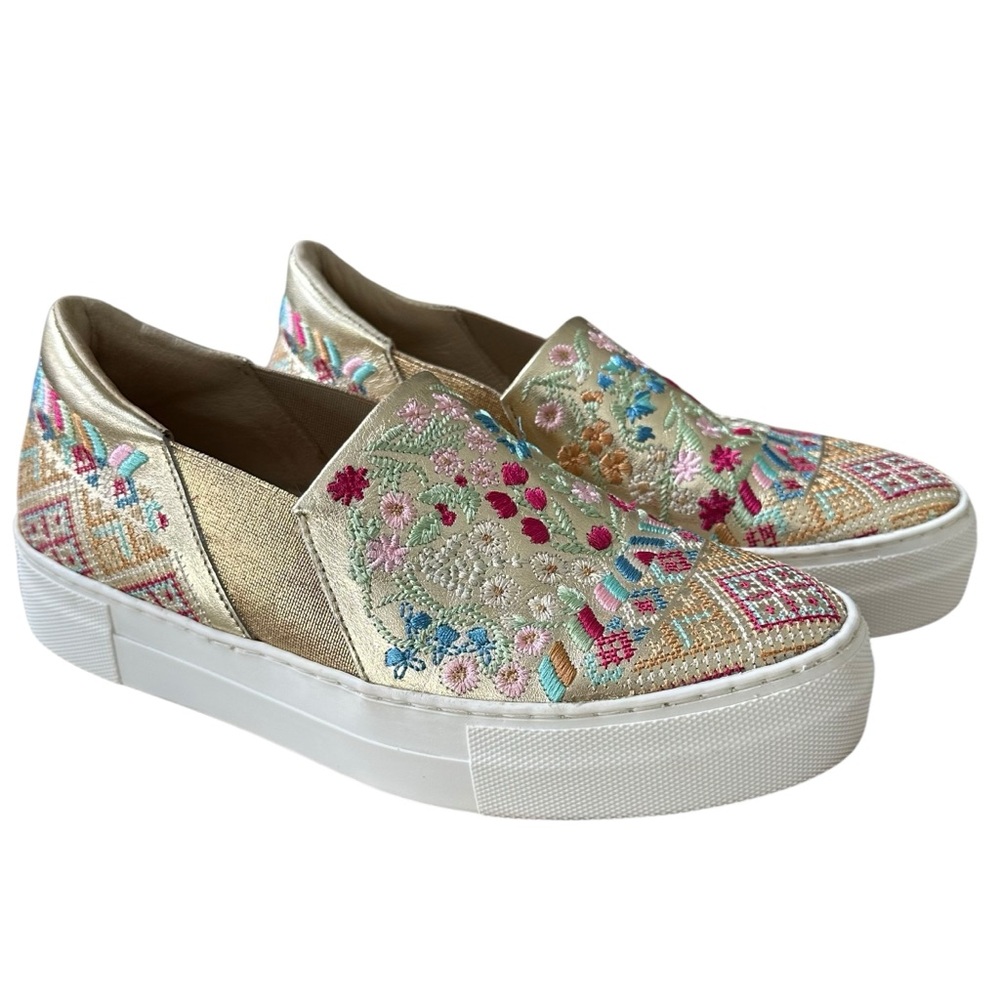Johnny Was Vinny Morocco Embroidered Leather Slip On Sneakers Size EU 36 US 6